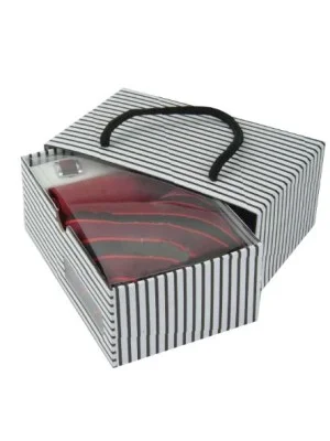 Black & Maroon Striped Tie, Pocket Square & Cufflinks Set